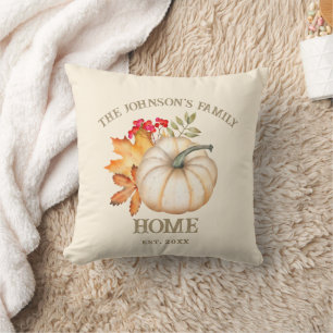 Coussin Rustic Automne Citrouille & Feuille Nom de famille