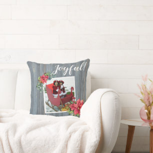 Coussin Rustic Barn Board et Poinsettia ~ Photo de famille