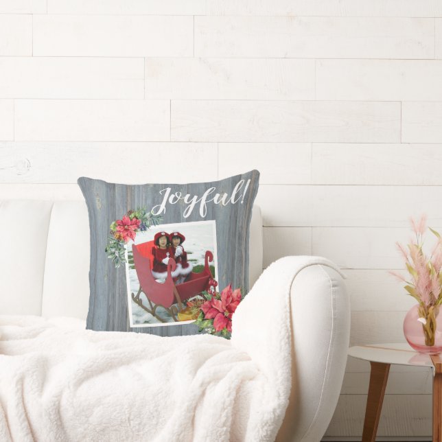 Coussin Rustic Barn Board et Poinsettia ~ Photo de famille (Canapé)