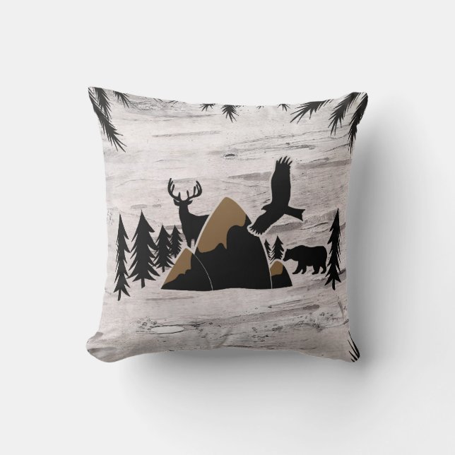 Coussin Rustic Birch Outdoor Wilderness Un 1er anniversair (Recto)