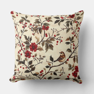 Coussin Rustic Bird et Poinsettia Motif de Noël (22)