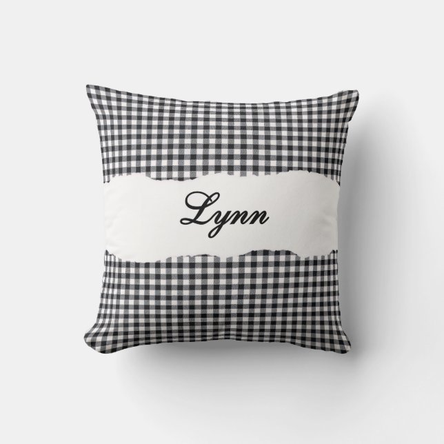 Coussin Rustic Black Gingham Personalized Name (Recto)