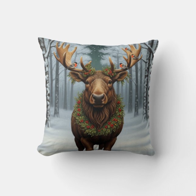 Coussin Rustic Christmas moose winter woodland forest  (Recto)