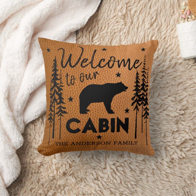 Coussin Rustic Cosy Bienvenue à notre Cabine Faux Leather (Couverture)