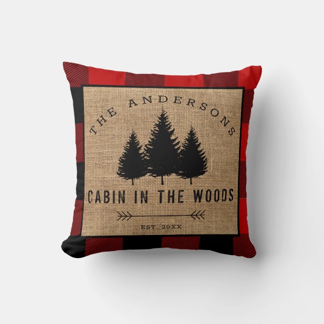 Coussin Rustic Country Family Nom Cabin dans les Woods (Recto)