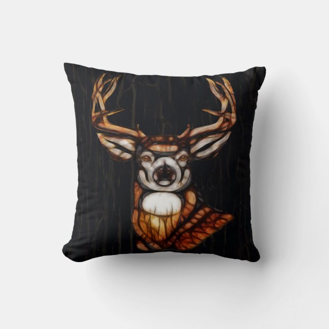 Coussin Rustic Deer Wooden Look Pays Grotte Chasse (Recto)
