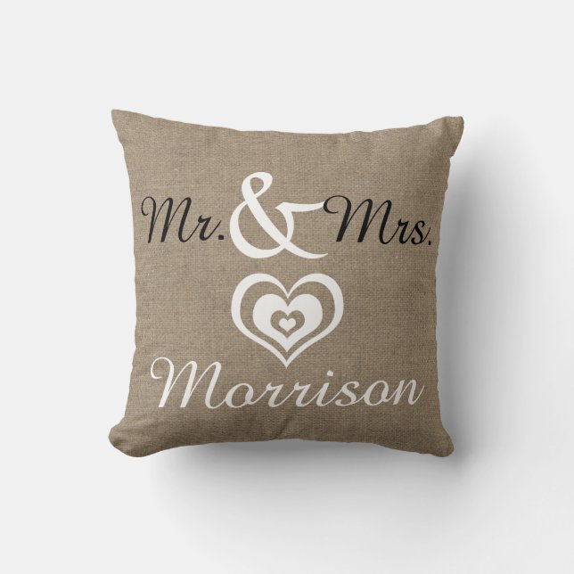 Coussin Rustic Farmhouse Faux Burlap Mariage Date (Recto)