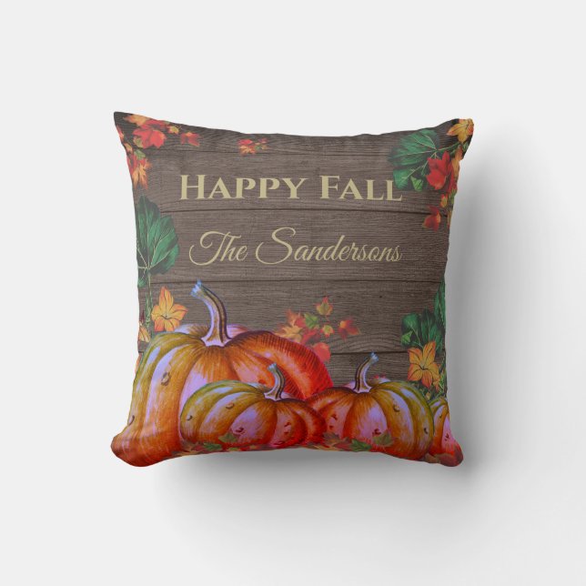 Coussin Rustic Happy Fall Orange Citrouille Fall Leaves Wo (Recto)
