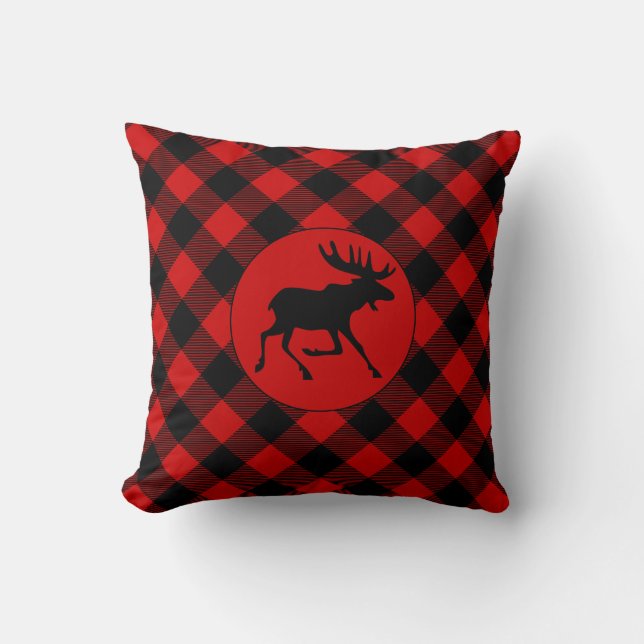 Coussin Rustic Lodge Moose and Buffalo Plaid Motif (Recto)