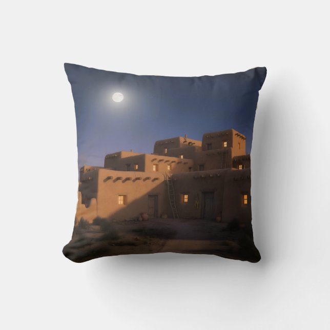 Coussin Rustic Pueblo Adobe Home Under Moonlit Sky (Recto)