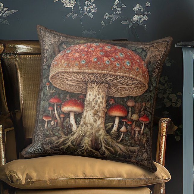 Coussin Rustic Red Spotted Mushroom Festival botanique (Créateur téléchargé)