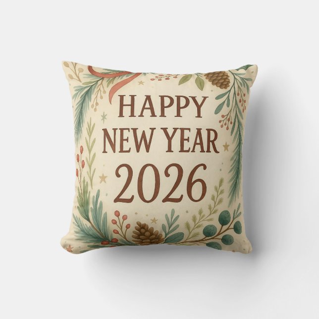 Coussin rustic throw pillow for happy new year 2026 (Recto)