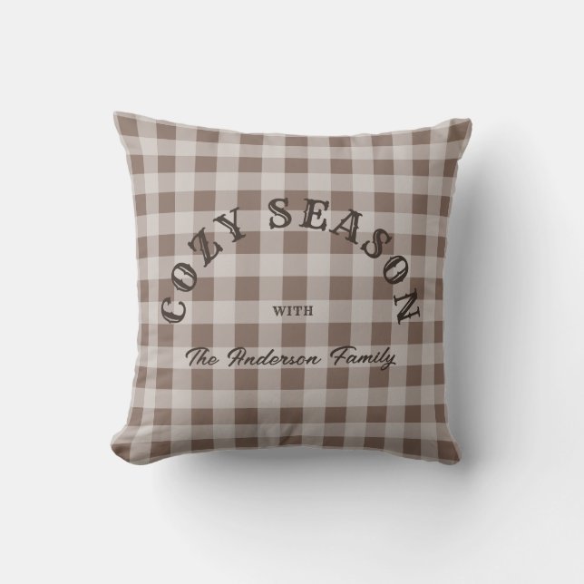 Coussin Rustic Western Script Custom Brown Gingham Pattern (Recto)