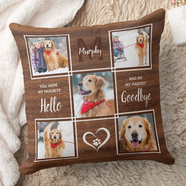 Coussin Rustic Wood Pet Memorial Keepsaké photo Collage (Créateur téléchargé)