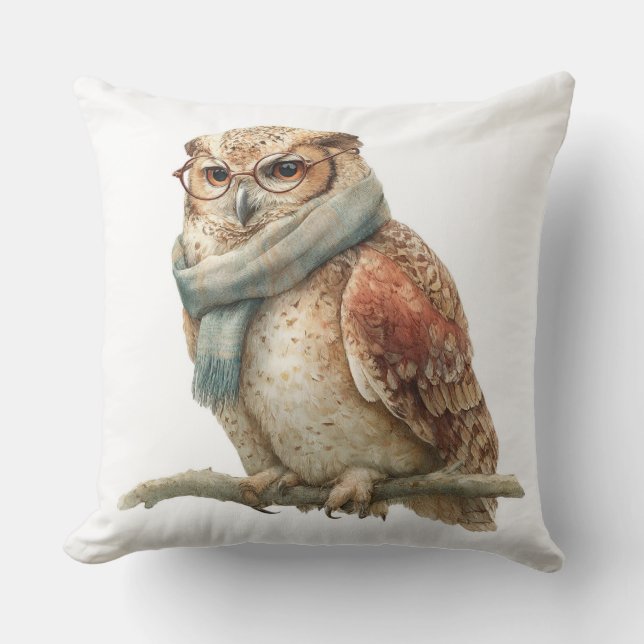 Coussin Rustic Woodland Owl Christmas Throw Pillow (Recto)
