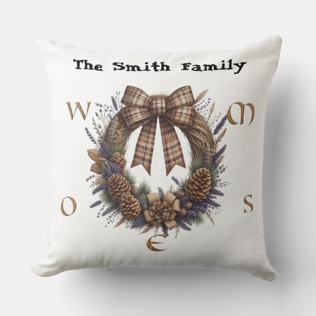 Coussin Rustic Wreath Monogram Cozy Throw pillow (Recto)