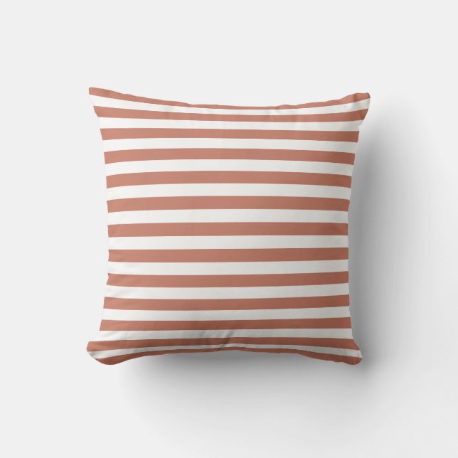 Coussin Rustique Boho Terracotta Et Rayé De Blanc     (Recto)
