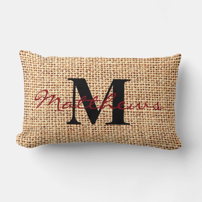 Coussin rustique de monogramme de nom de famille (Recto)