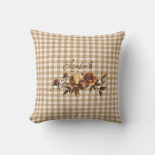 Coussin Rustique En vichy Automne Floral Personnalisé