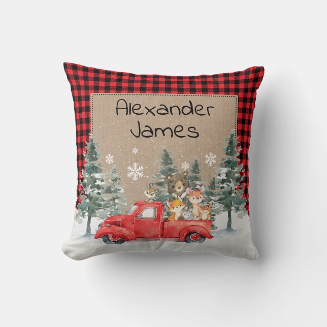 Coussin Rustique hiver Bois Forêt Animaux Baby Nursery (Recto)