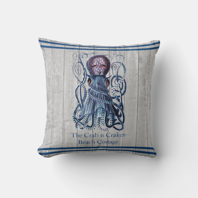 Coussin Rustique marine Octopus Côtier Gris Bois (Recto)