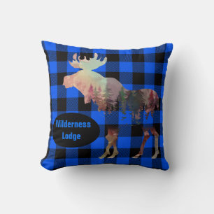 Coussin Rustique Moose Blue Plaid Ajouter Nom Jeter Oreill