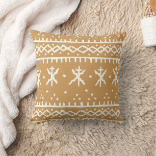 Coussin Rustique Motif Tribal Ethnique Géométrique & Terre