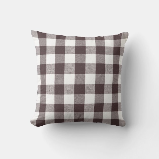 Coussin Rustique Neutre Brown Blanc En vichy Buffalo Plaid (Recto)