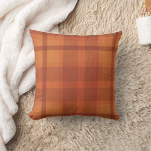 Coussin Rustique Orange Automne Plaid Tartan