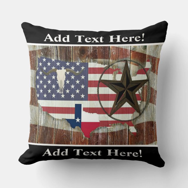 Coussin Rustique Texas Lone Star Texas Long Horn Thailler  (Recto)