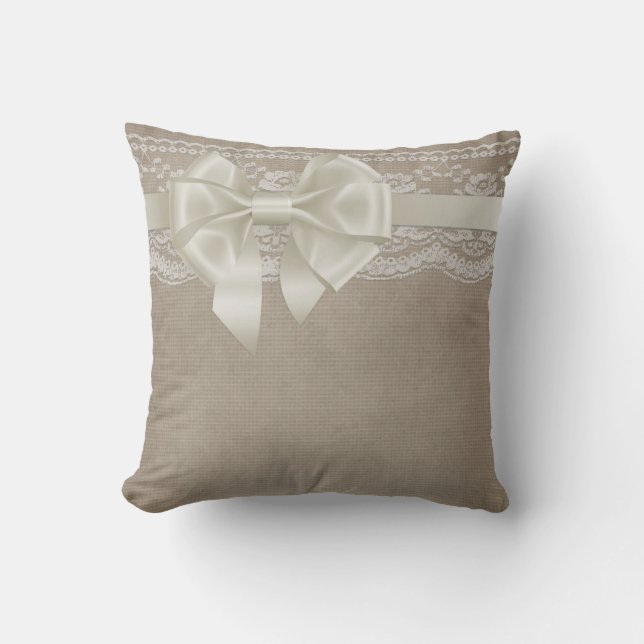 Coussin Rustique Vintage Burlap & Dentelle (Recto)