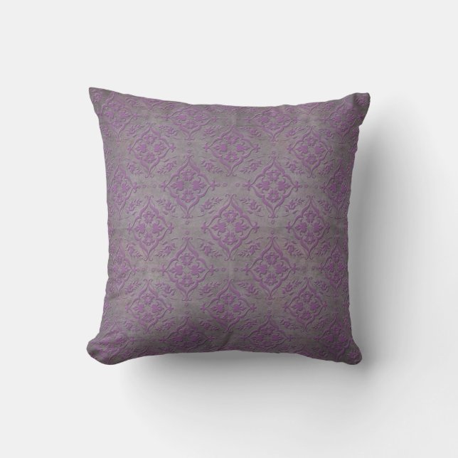 Coussin Rustique violet et gris acier Damas (Recto)