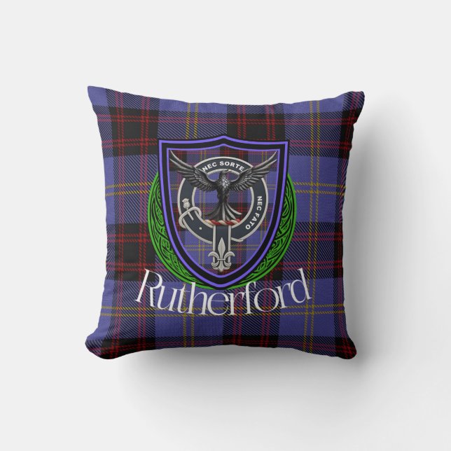 Coussin Rutherford Scottish Clan Tartan & Crest (Recto)