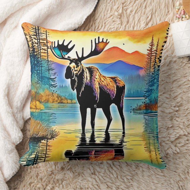 Coussin Sa Majesté du couché de soleil de Moose Lake (Couverture)