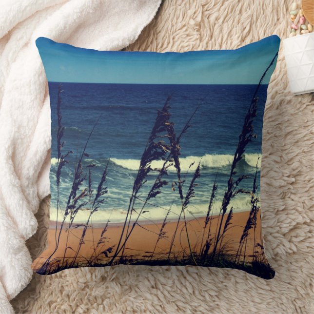 Coussin Sable bleu marine moderne vagues de la plage de Fl (Couverture)