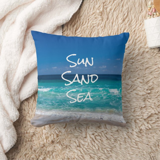Coussin Sable Soleil Mer Tropical Plage Turquoise Eau (Couverture)