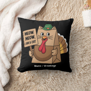 Coussin Sac en papier dinde Miaou Funny Thanksgiving Chat