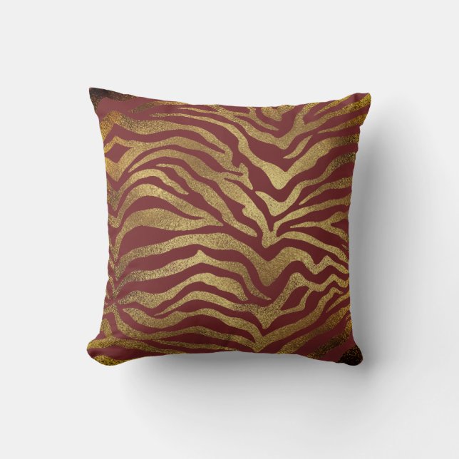 Coussin Safari African Gold Glam Zebra Animal Skin Burgund (Recto)
