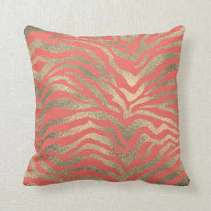 Coussin Safari African Gold Glam Zebra Animal Skin Coral