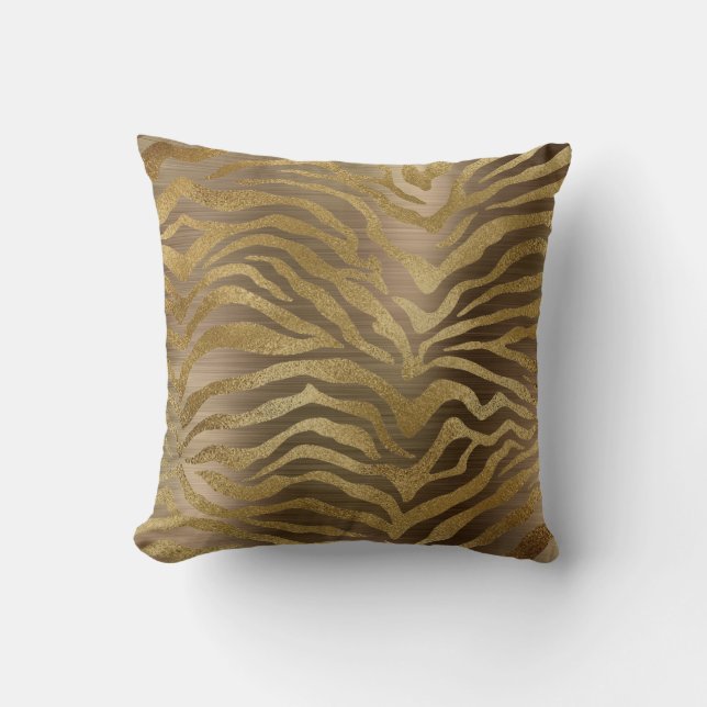 Coussin Safari African Steel Gold Glam Zebra Animal Skin (Recto)