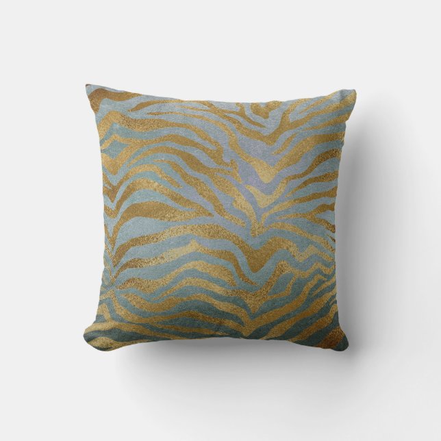 Coussin Safari Afrique Turquoise or glam Zebra peau animal (Recto)