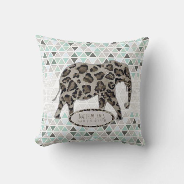 Coussin Safari Elephants Baby Boy Nom du triangle géométri (Recto)