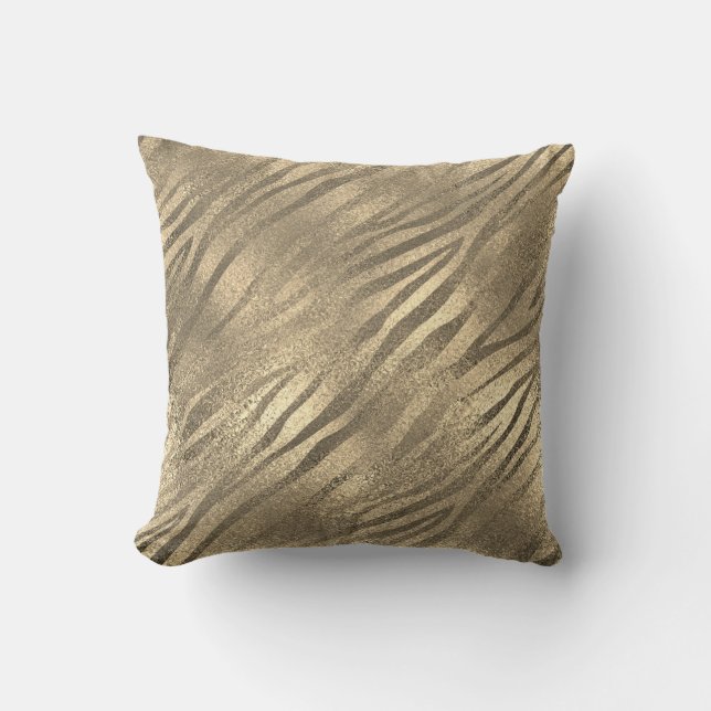 Coussin Safari Gold Zèbre animal peau Sepia verre métalliq (Recto)