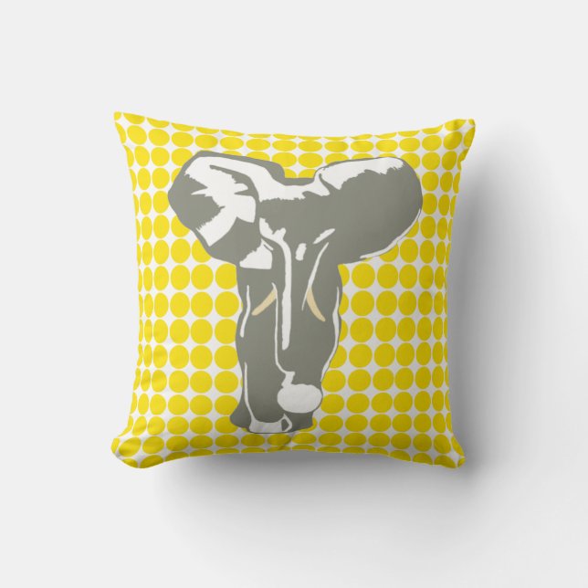 Coussin Safari Jaune Doré Dot avec Eléphant Pop Art (Recto)