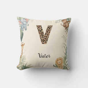 Coussin Safari Jungle Monogramme Personnalisé de la Nurser