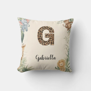 Coussin Safari Jungle Monogramme Personnalisé de Prénom G 