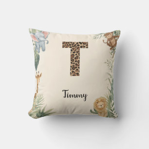 Coussin Safari Jungle Prénom Personnalisé Monogramme T Nur