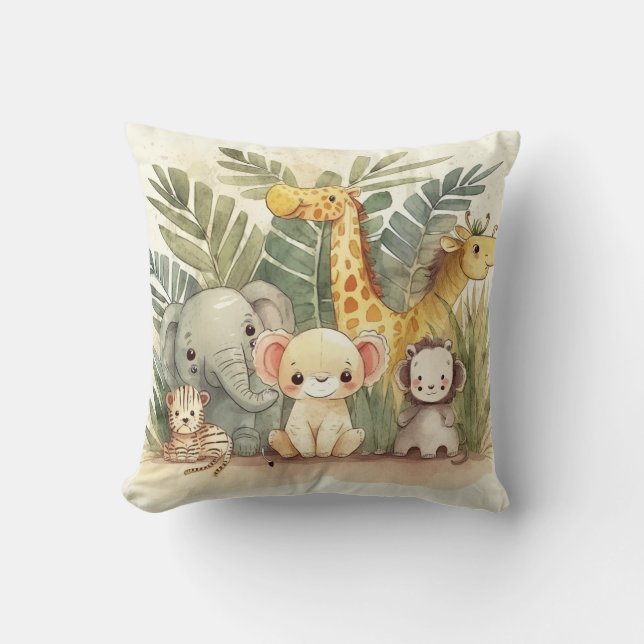 Coussin Safari personnalisé animaux de la jungle (Recto)