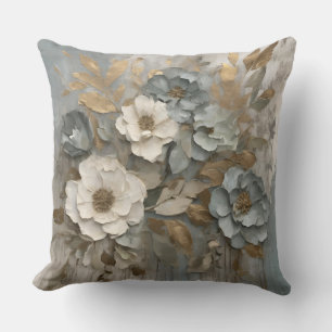 Coussin Sage bleu poussiéreux crème or floral ferme