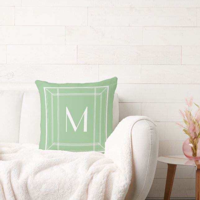 Coussin Sage de la menthe et Monogramme blanc (Canapé)